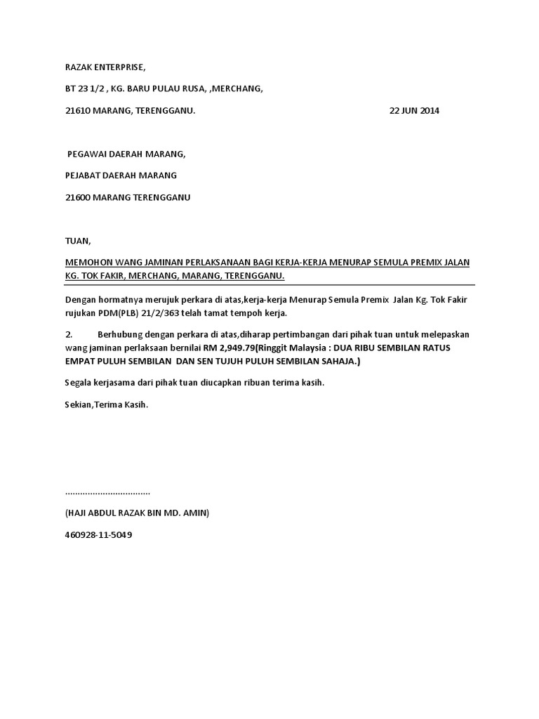 Contoh Surat Permohonan Premix