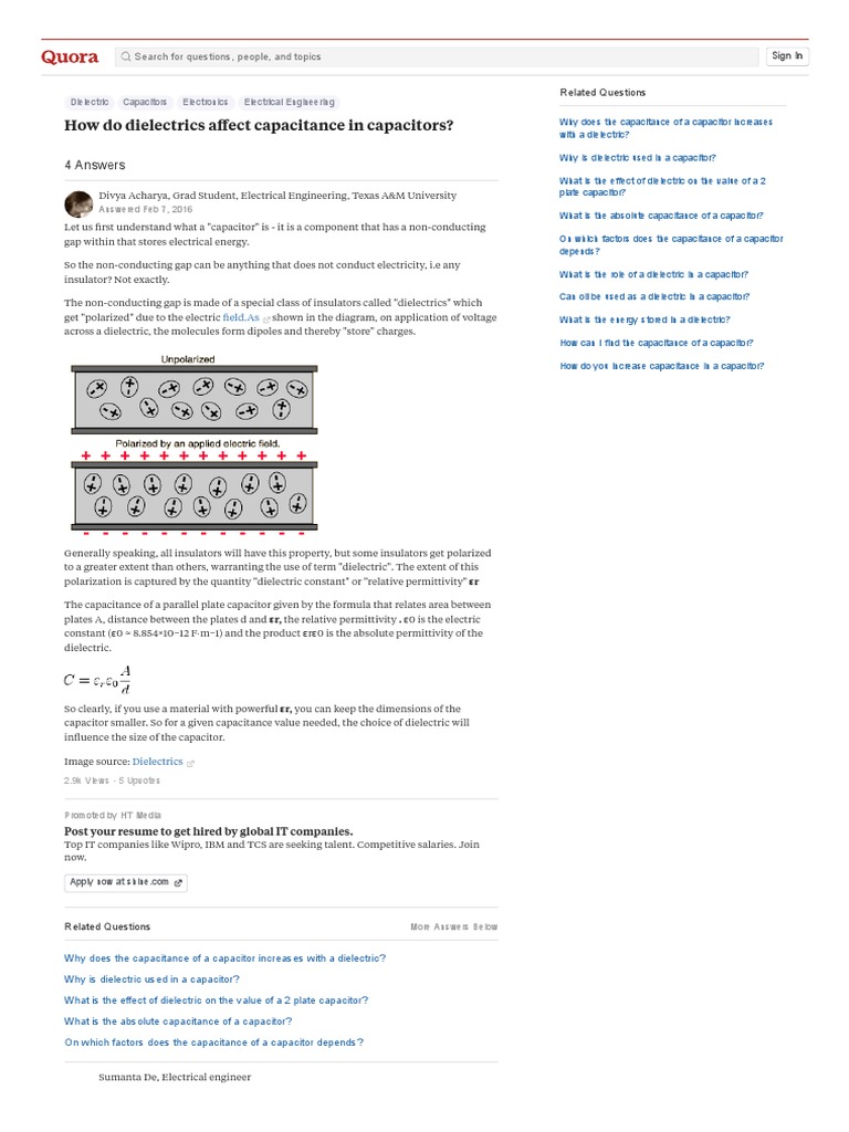 How Do Dielectrics Affect Capacitance in Capacitors - Quora | PDF ...