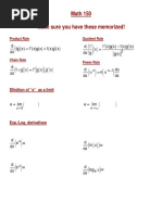 Derivative Formulas To Memorize 150