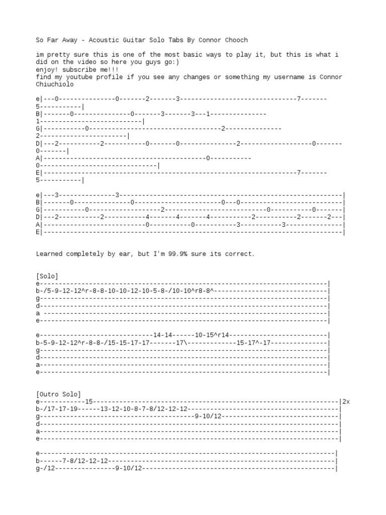 So Far Away 1st Tab Solo | PDF | Guitars | Guitar Family Instruments