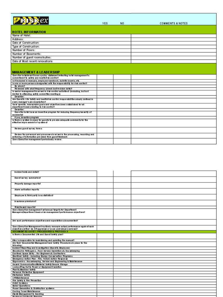 Hotel Resort Risk Checklist (1) | Elevator | Hvac