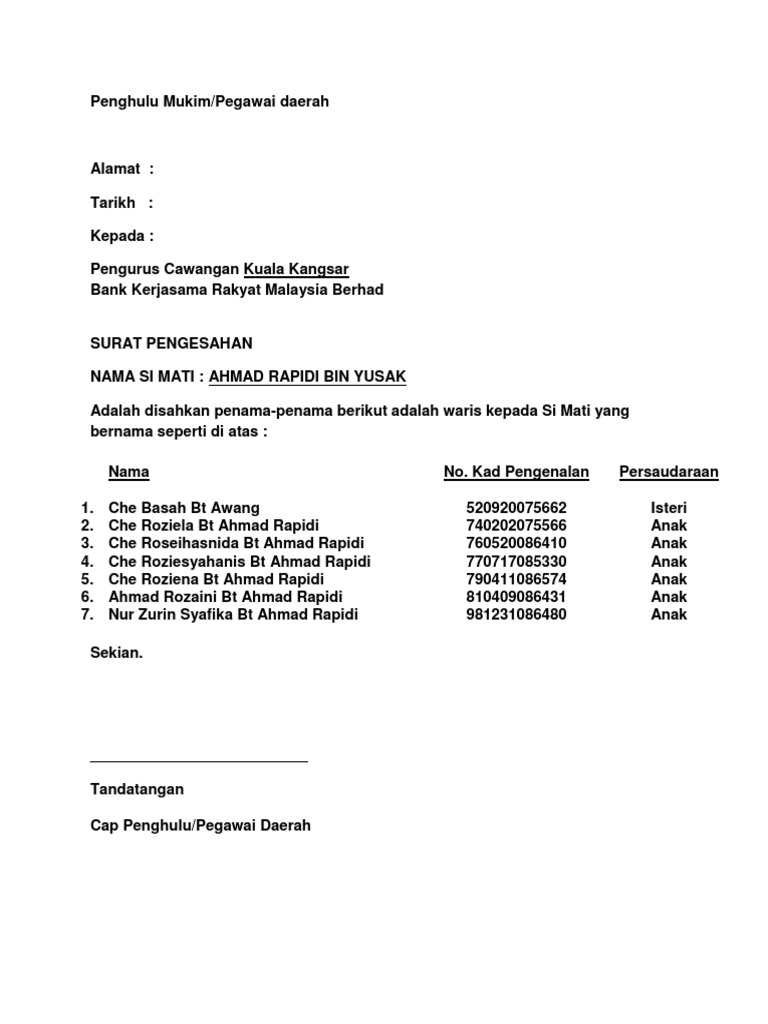 Surat Pengesahan Waris 24 Tahun 1997 tentang Pendaftaran Tanah disebutkan bahwa salah satu syarat pendaftaran balik nama waris adalah- Surat Keterangan Waris.