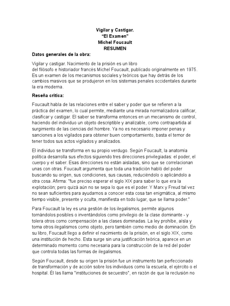 El Examen. Vigilar y Castigar PDF Michel Foucault Política (general)