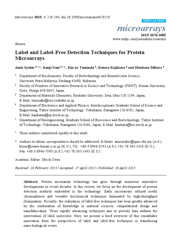 Microarrays Label and LabelFree Detection Techniques For Protein