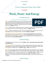 Work, Power and Energy: Summary and Practice Applications of Basic Physics Skills
