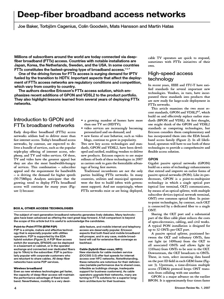 1 Deep Fiber FTTH PDF Fiber To The X Digital Subscriber Line