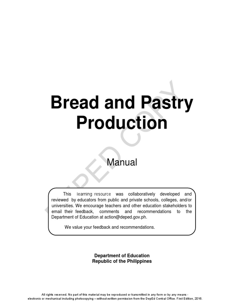 Bread and Pastry Production Manual PDF Curriculum Copyright