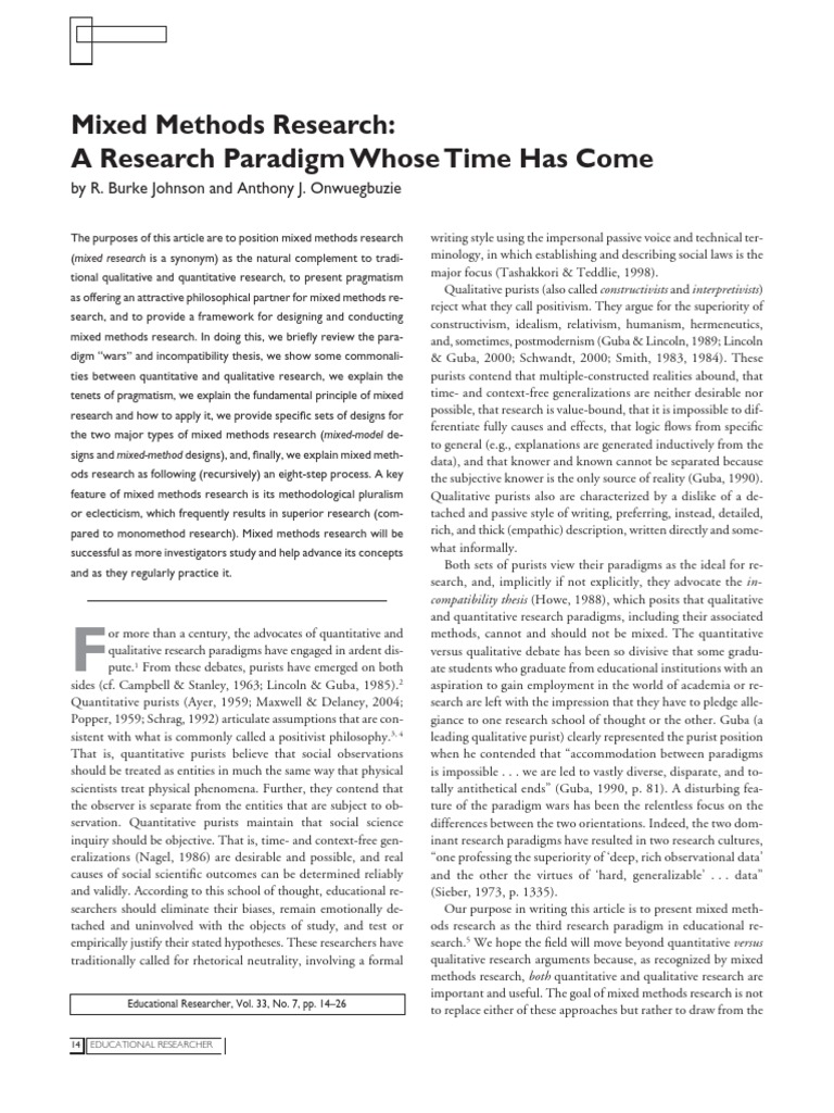 Mixed Methods Research Pdf Pdf Pragmatism Qualitative Research