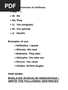 Personal Pronouns in IsiXhosa B