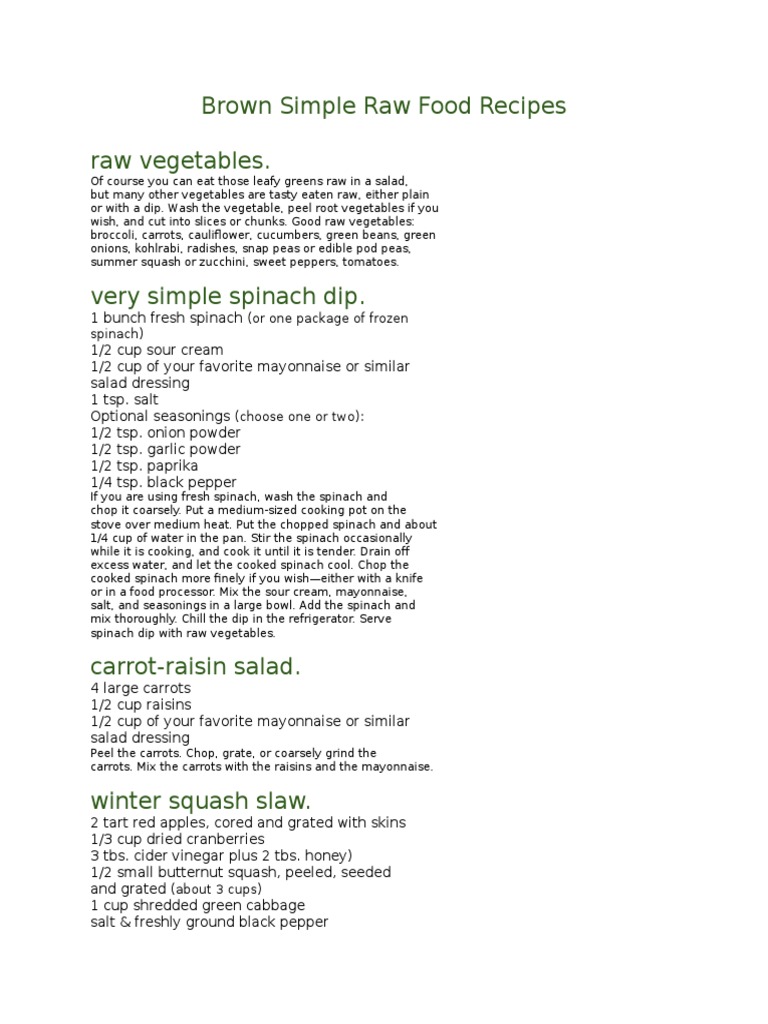 Brown Simple Raw Food Recipes | PDF | Teaspoon | Salad