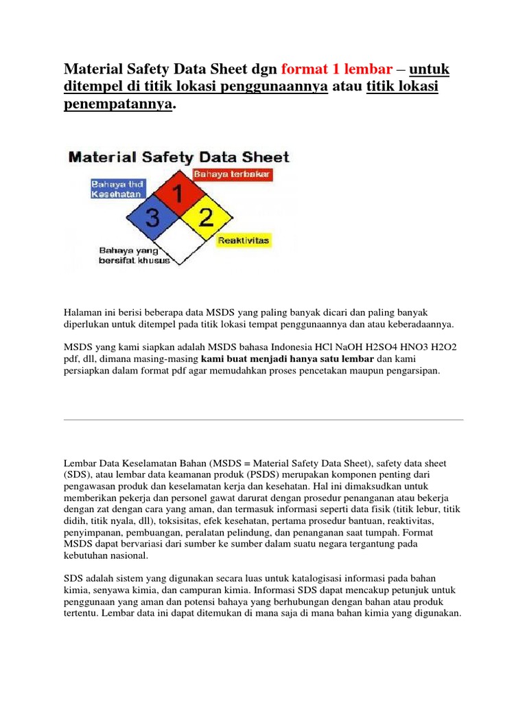 MSDS: Panduan Lengkap dan Contoh | PDF
