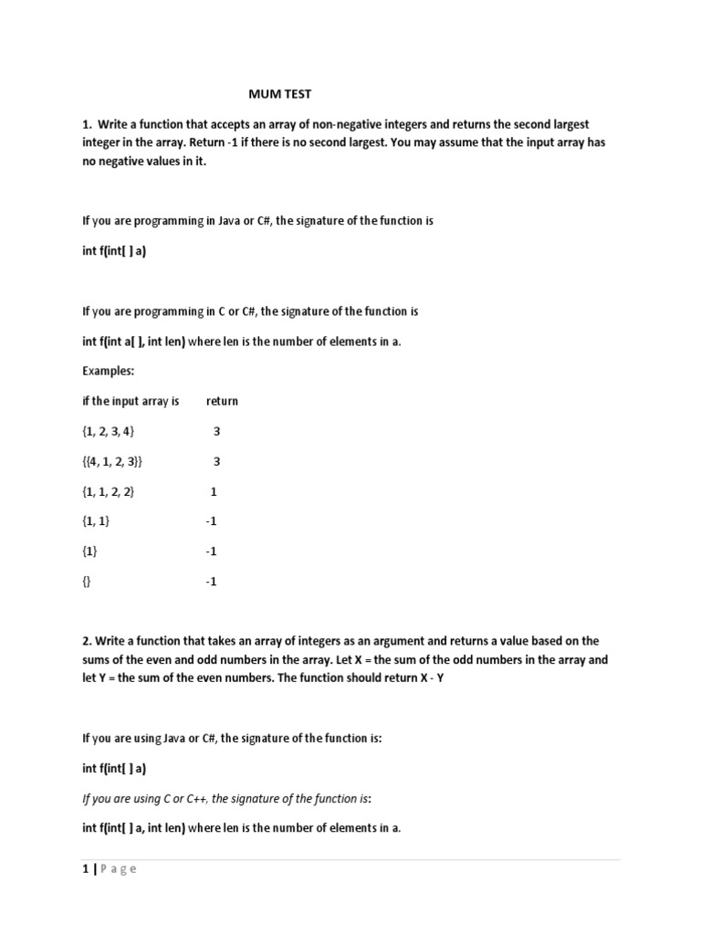 C Function Signatures for Array Tasks | PDF | C (Programming Language ...