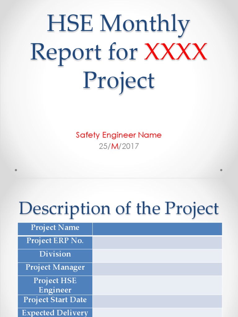 HSE Monthly Report for XXXX Project | PDF | Safety | Occupational ...