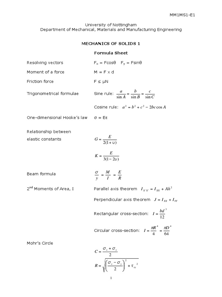 MM1MS1 Exam Formula Sheet | PDF | Trigonometric Functions | Sine