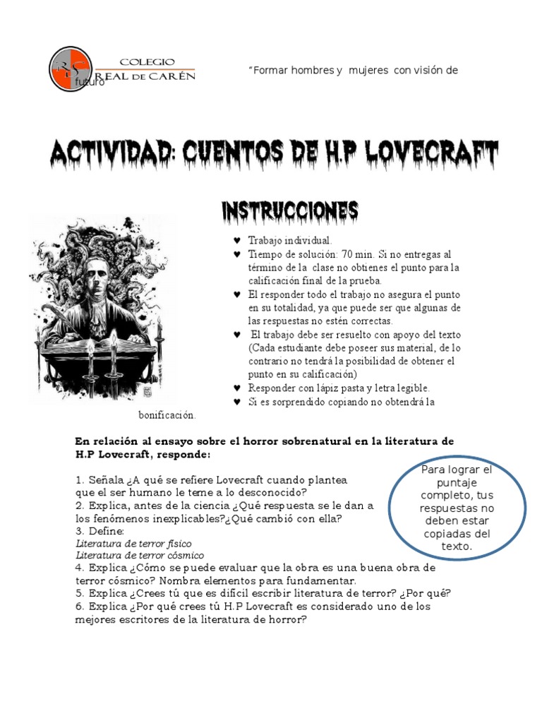 Actividad Cuentos de Lovecraft | PDF