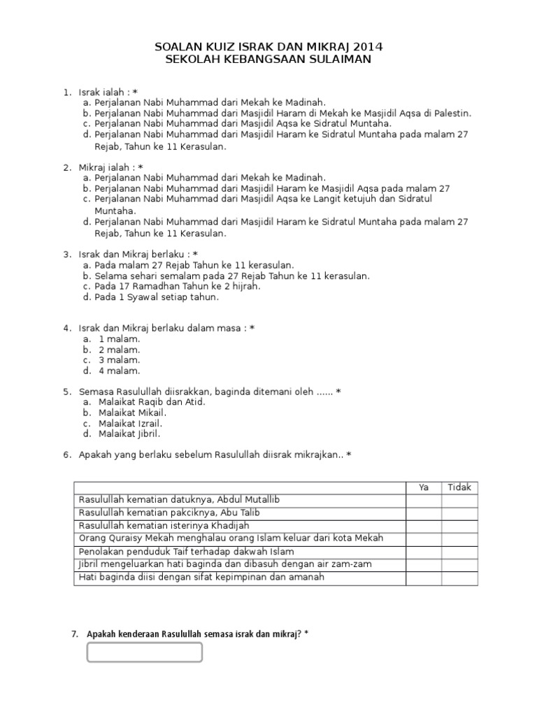 Soalan Kuiz Israk Dan Mikraj 2014 Pdf
