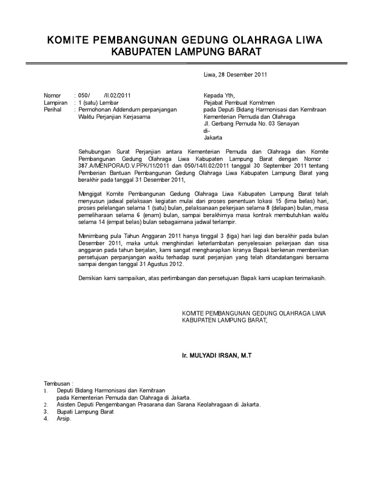 Contoh Surat Addendum Kontrak