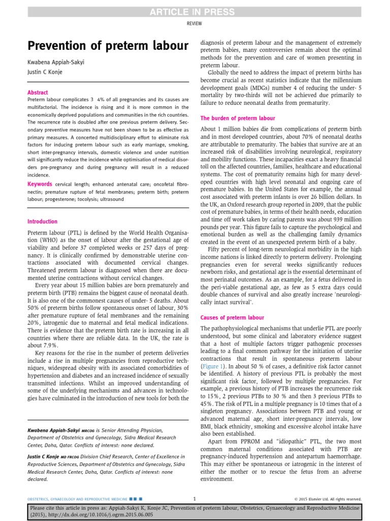 Strategies for Preventing Preterm Labour | PDF | Preterm Birth | Childbirth