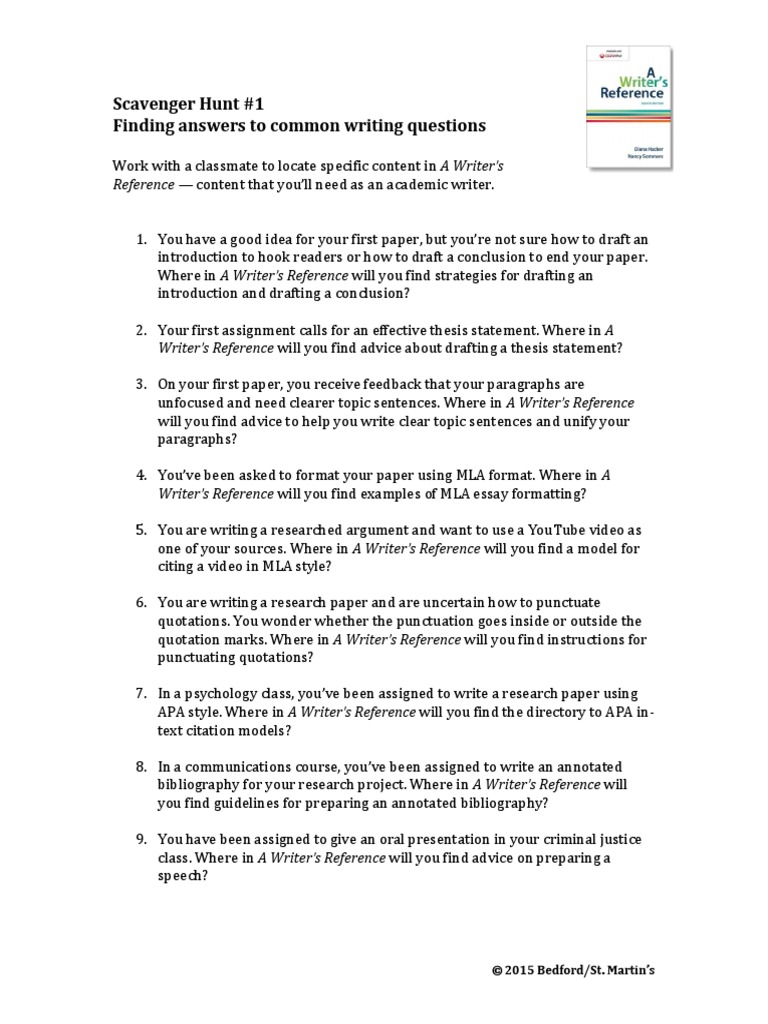 Scavenger Hunt #1 Finding answers to common writing questions