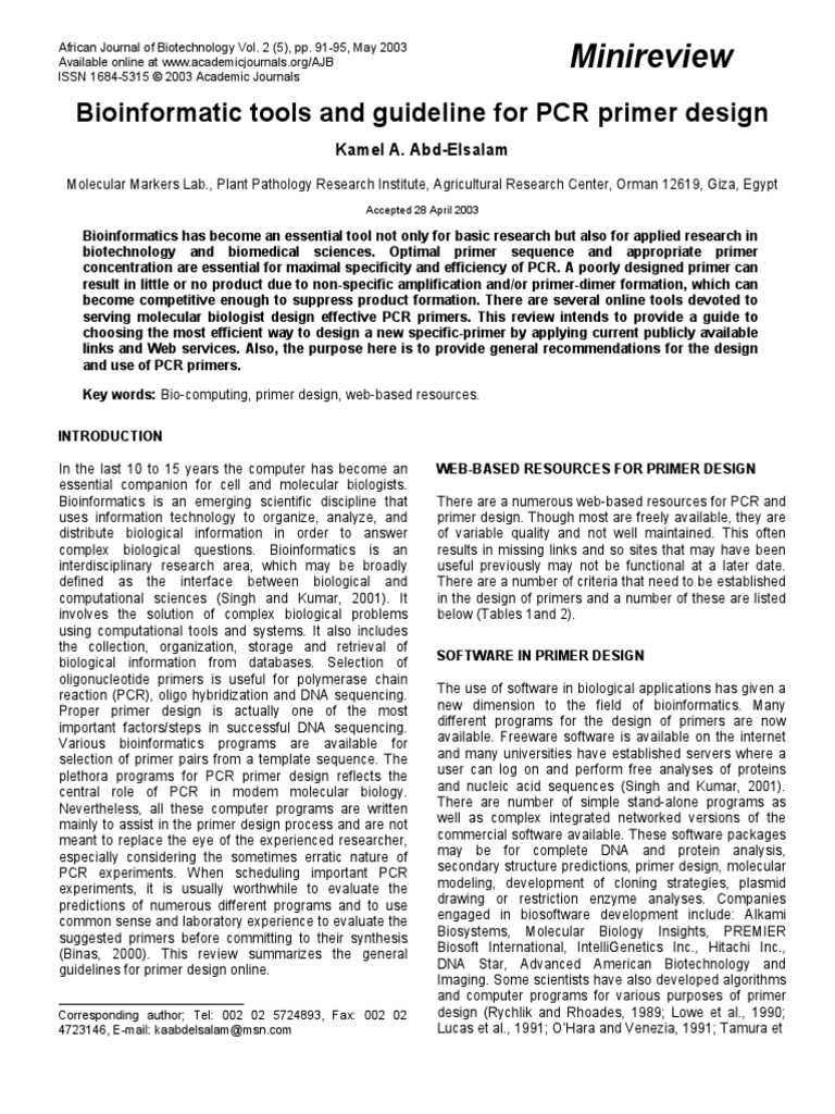 Bioinformatic Tools and Guideline For PCR Primer Design PDF | PDF ...