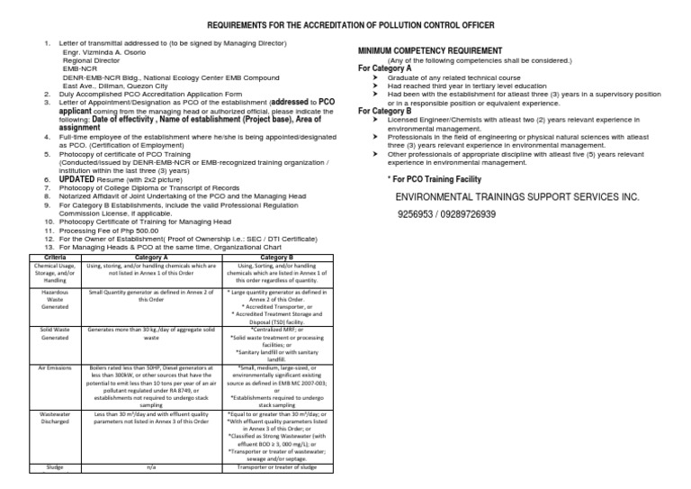 Requirements For The Accreditation Of Pollution Control Officer