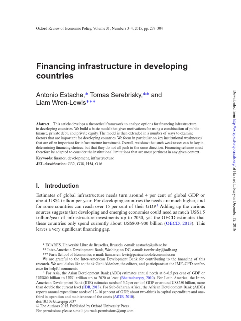 Financing Infrastructure In Developing Countries Pdf Investor