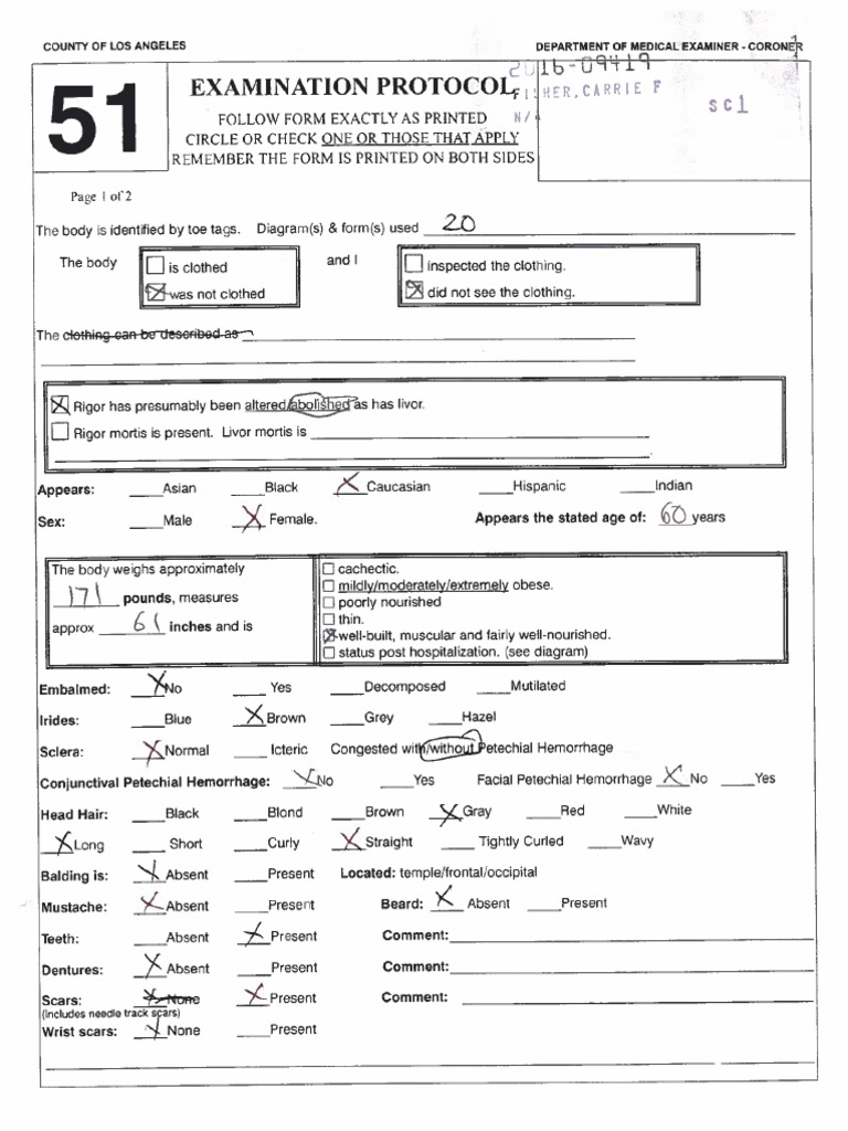 Carrie Fisher Autopsy Report For Blank Autopsy Report Template