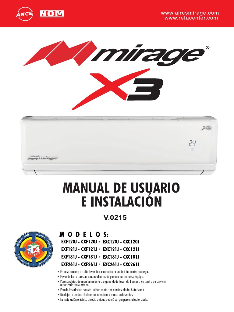 Manual Mirage X3 Minisplit PDF