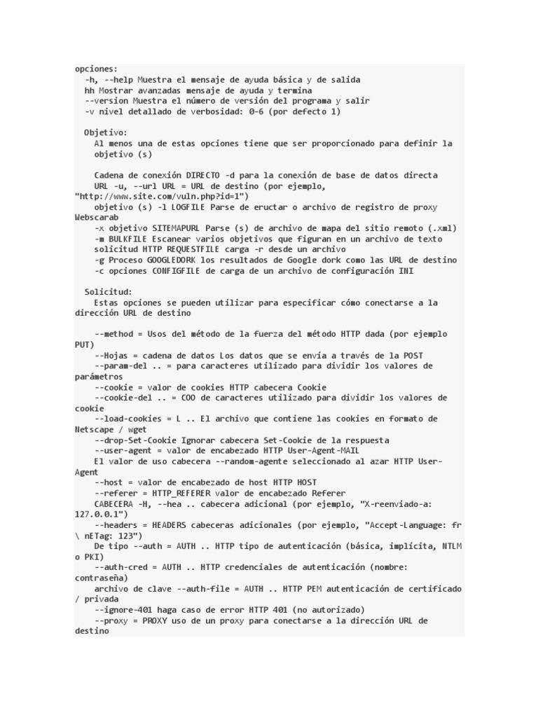 Opciones de Conexión y Escaneo SQLMap | PDF | Protocolo de ...