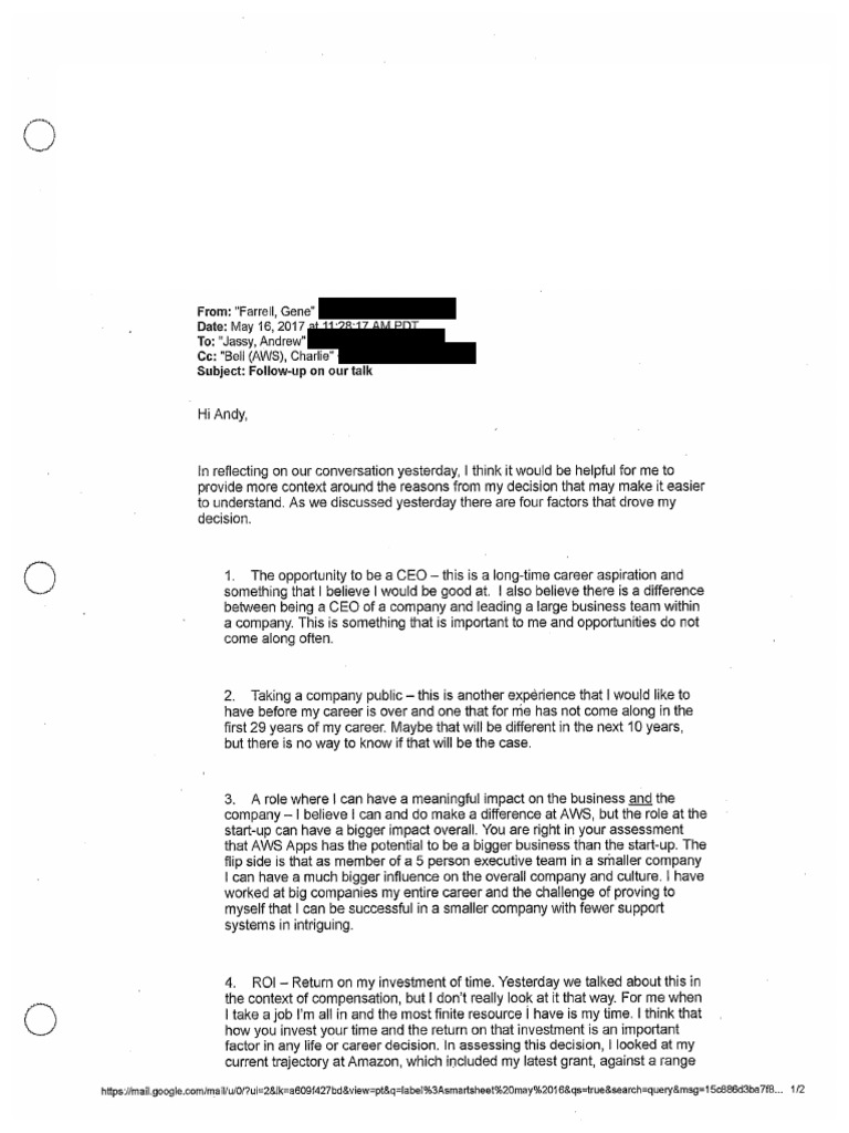 Amazon Vs Farrell Email To Jassy Business