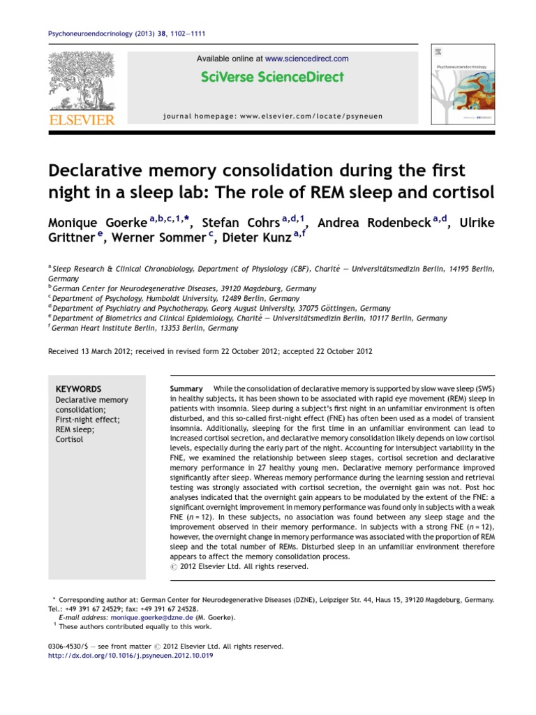 Declarative Memory Consolidation During The First Night in A Sleep Lab