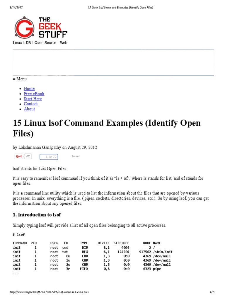 Identify Open Files with 15 Linux lsof Command Examples | PDF | Port ...