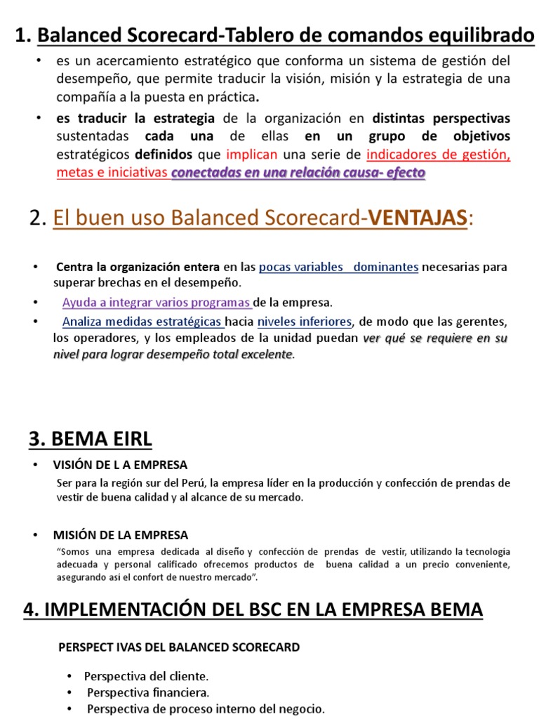 Implementación del Balanced Scorecard en BEMA | PDF | Calidad ...