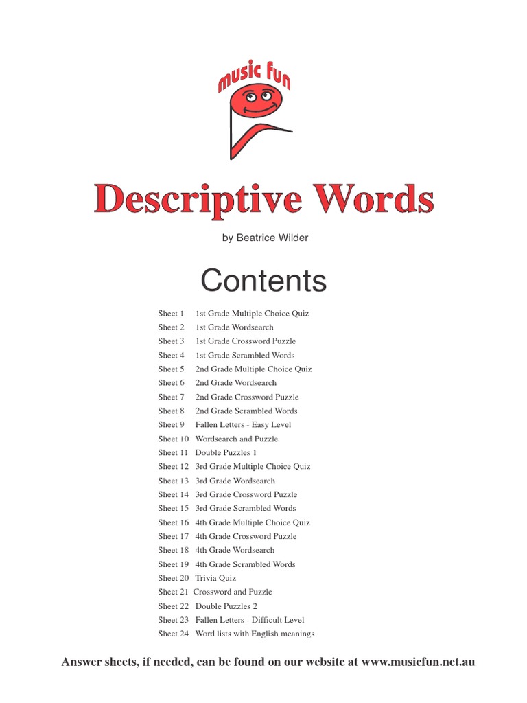 Music Descriptive Words Tempo Word Search