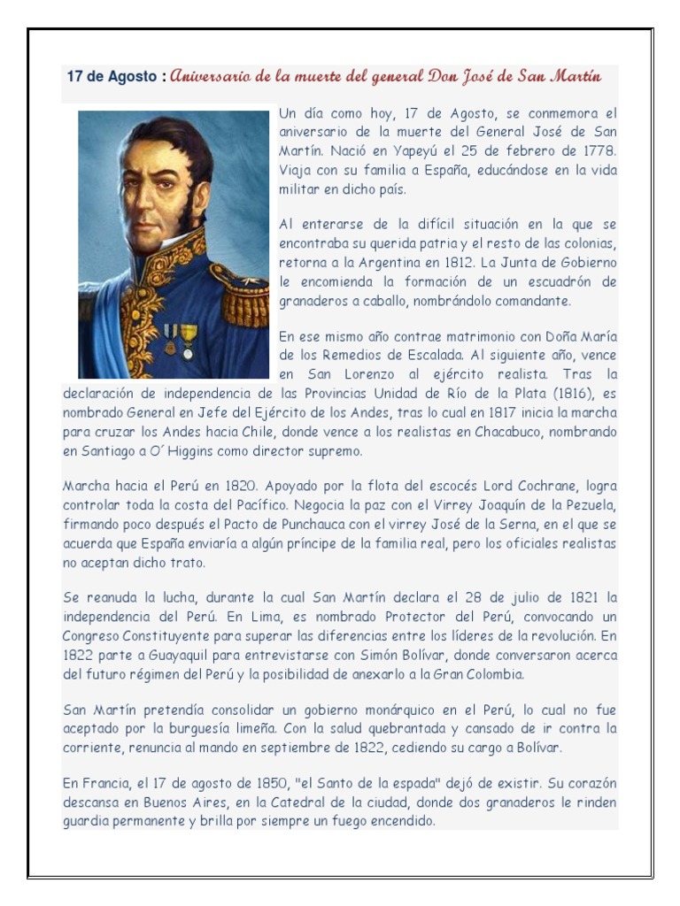 Aniversario Muerte de San Martin | PDF | América del Sur | Conflictos ...