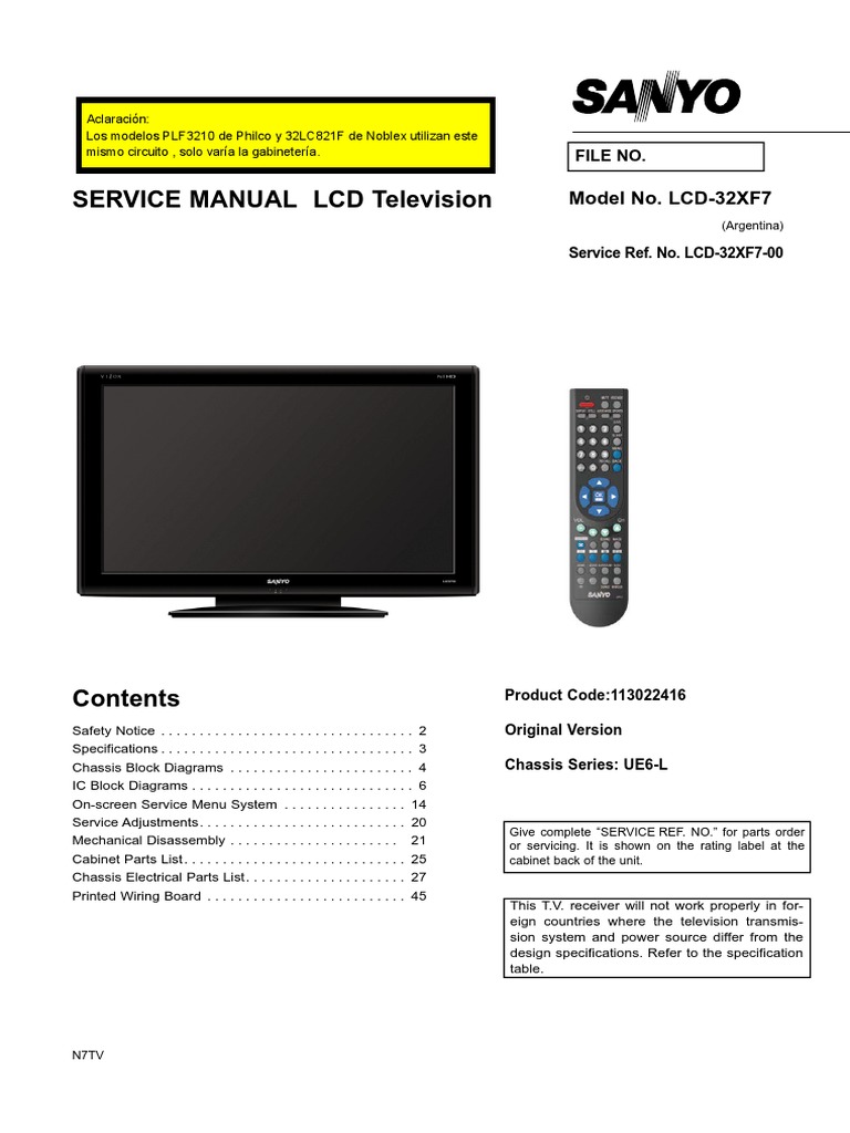 Sanyo_LCD32XF7 Manual_de_servicio.pdf Computer Monitor Digital