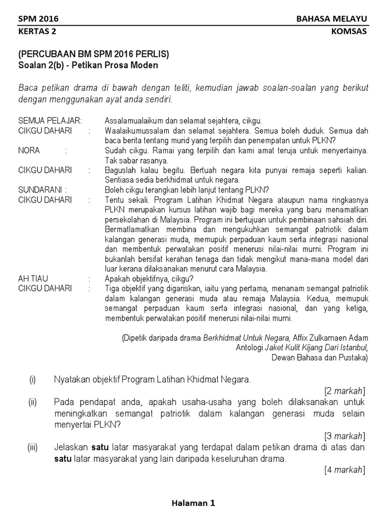 Koleksi Soalan Komsas 2(b) (Percubaan Spm 2016 Se-malaysia)
