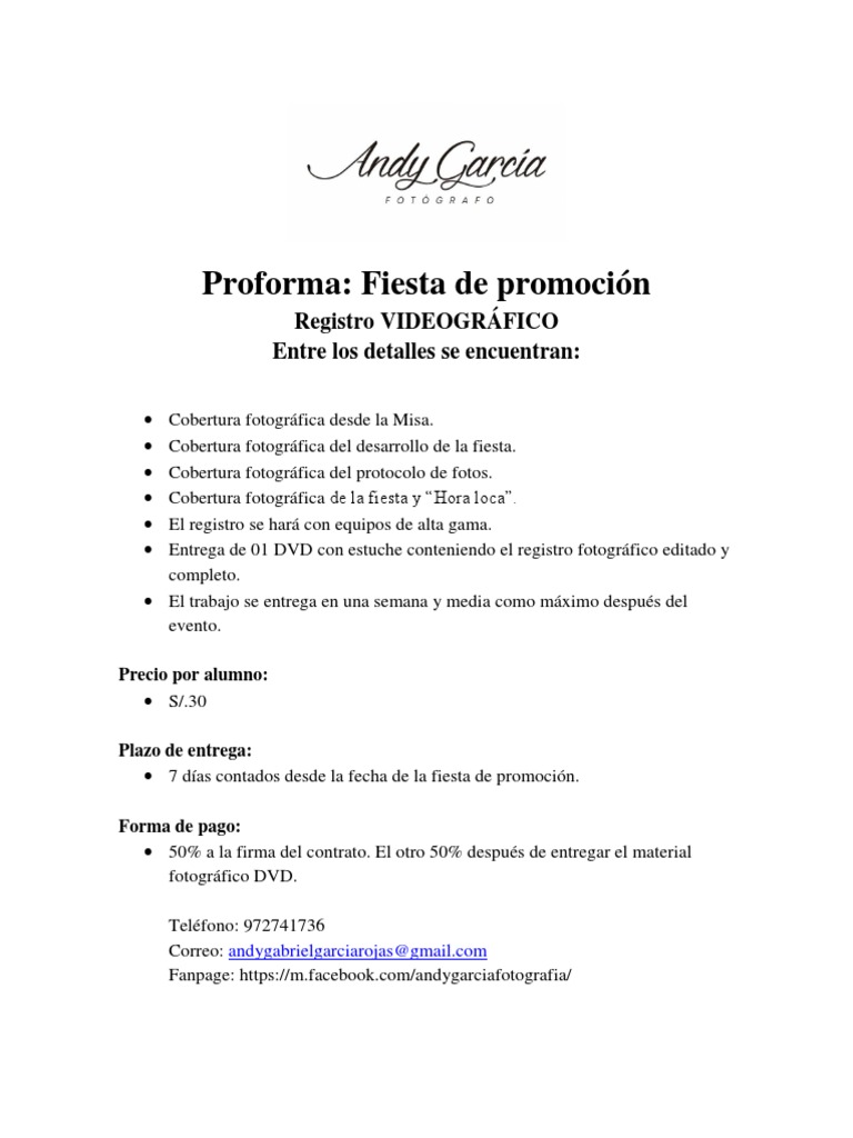 Proforma para Fiesta de Promoción | PDF