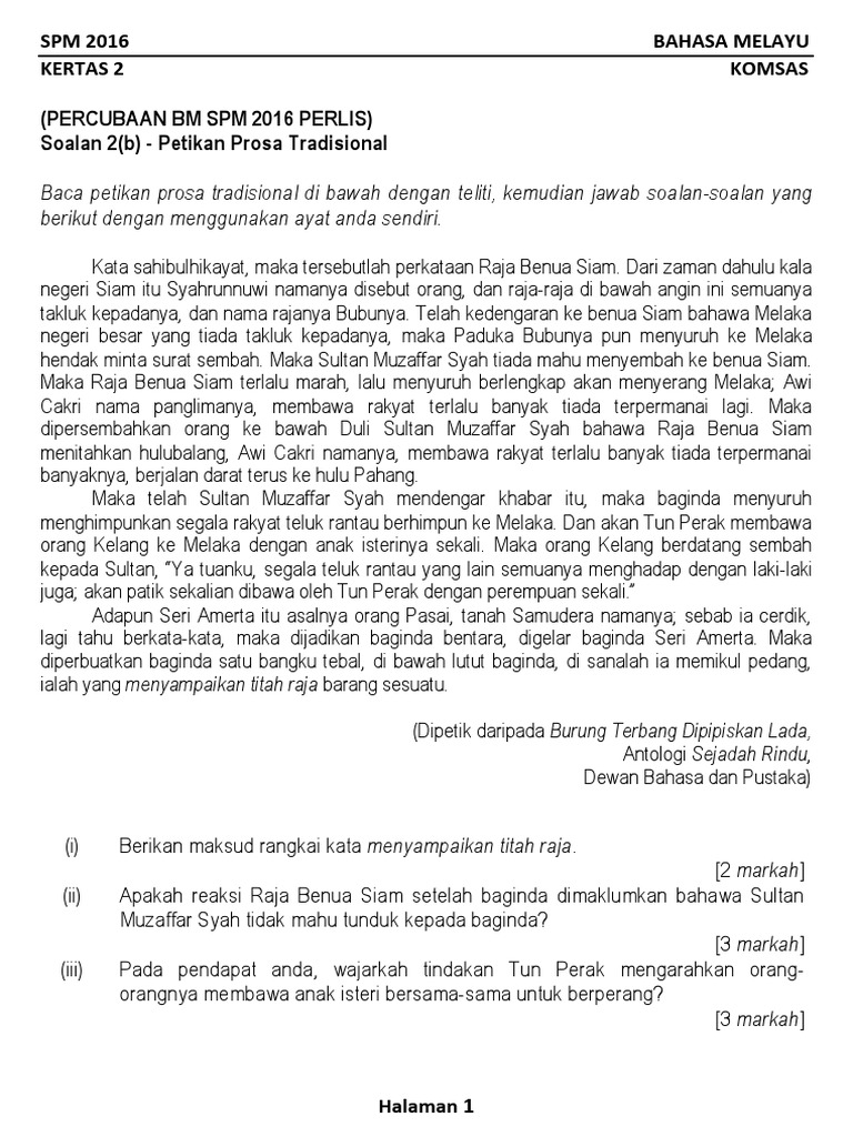 Koleksi Soalan Komsas 2(c) (Percubaan Spm 2016 Se-malaysia)