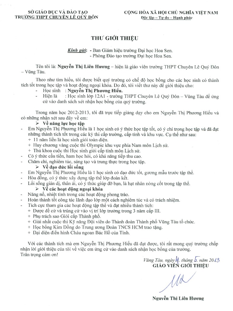 Mẫu Thư Giới Thiệu Của Giảng Viên Đại Học | PDF