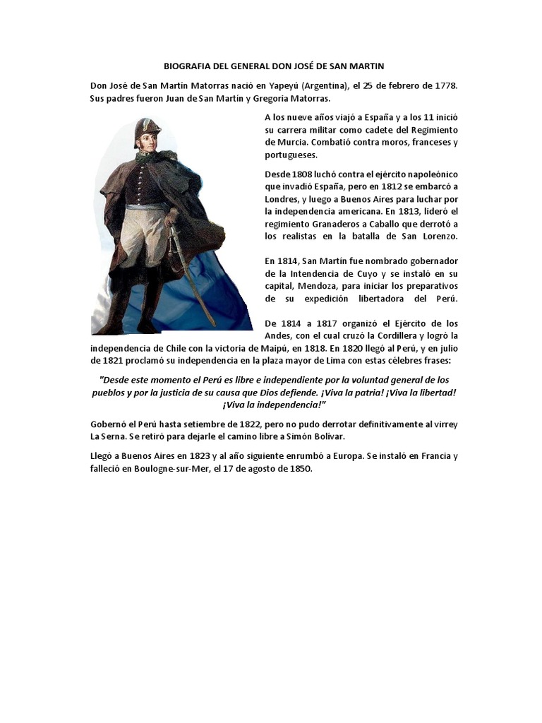Biografia Del General Don José de San Martin | PDF