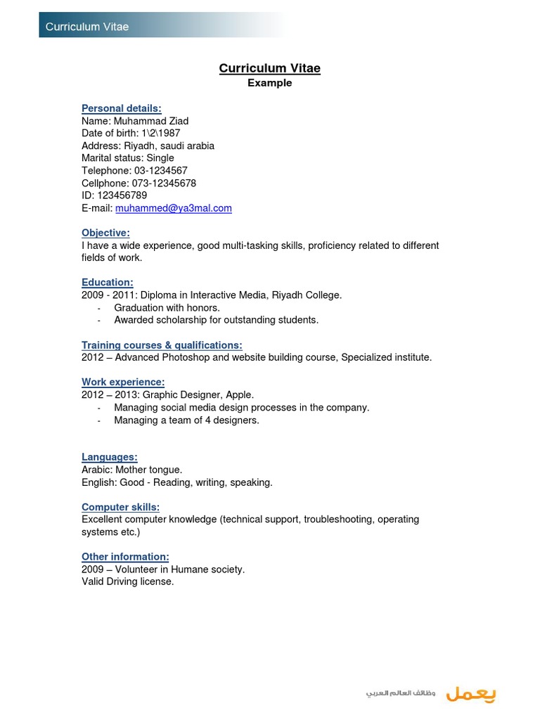 CV Example for Saudi Arabia | PDF