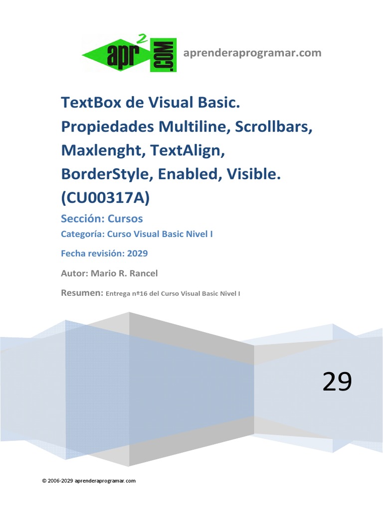 CU00317A Pedir Datos Visual Basic Textbox Propiedades Multiline Scrollbars PDF Básico