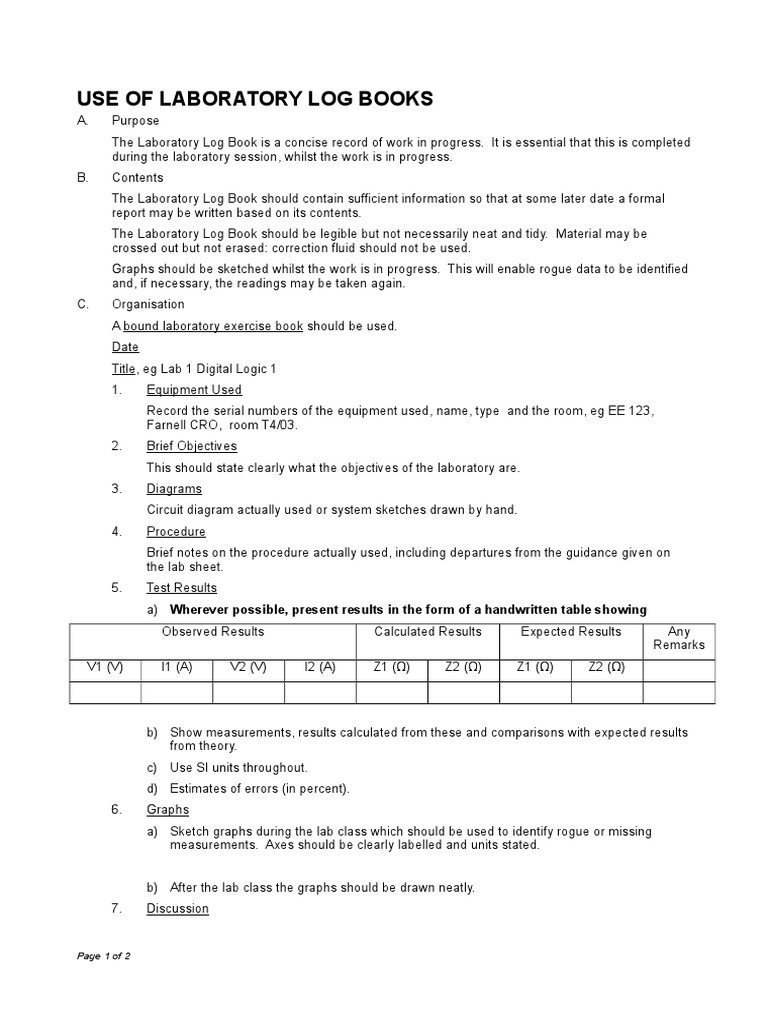 Laboratory Log Book Guidelines | PDF | Laboratories | Scientific Method