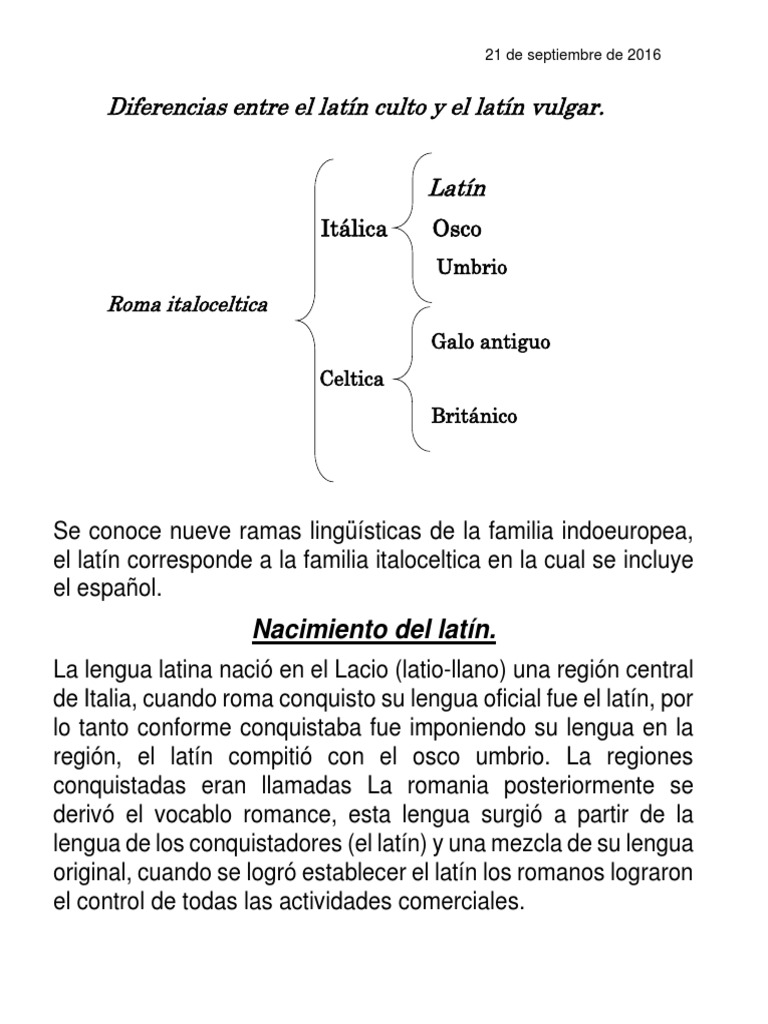 Diferencias Entre El Latín Culto y El Latín Vulgar PDF