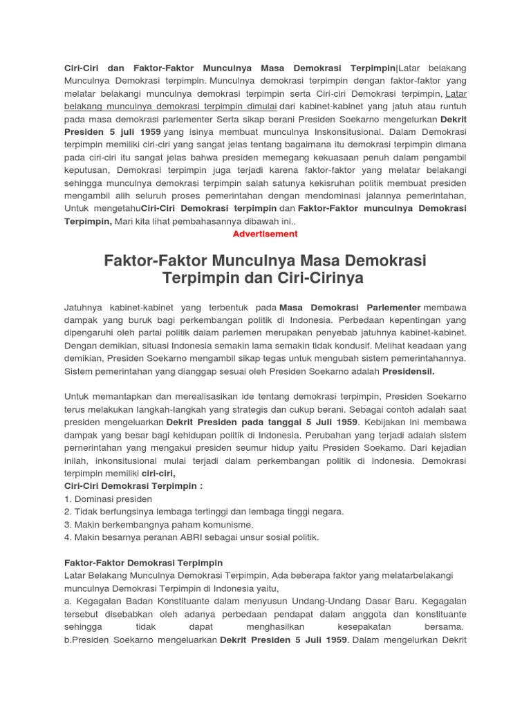 Ciri Ciri Demokrasi Terpimpin