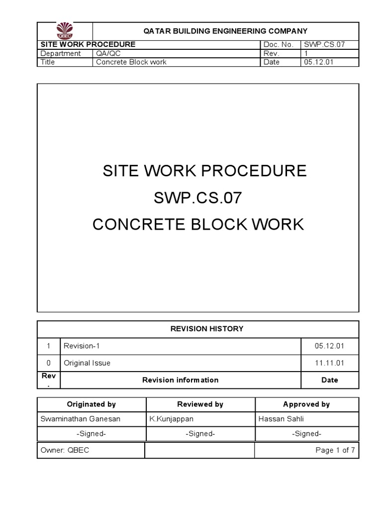 Block Work Method Statement PDF | PDF | Mortar (Masonry) | Cement