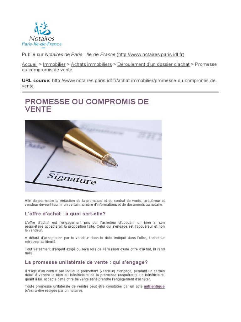Promesse et compromis de vente expliqués | PDF | Sodles | Économie