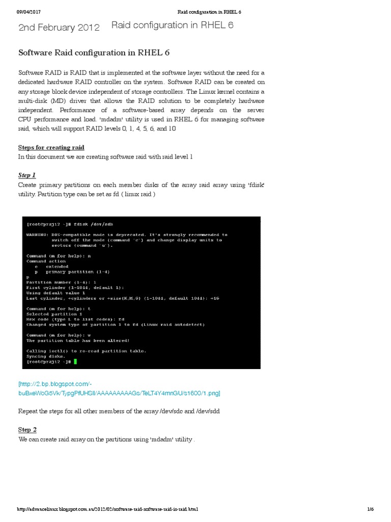 Software RAID Setup in RHEL 6 | PDF | Utility Software | Computer Hardware