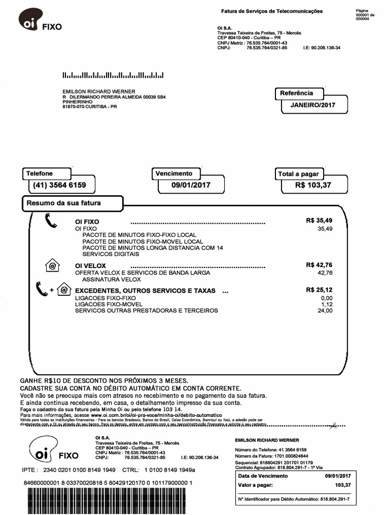 telefone.pdf | Conta de Transação | Telefone